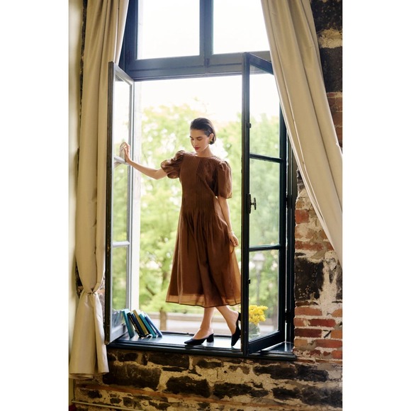 HYACINTH HOUSE Toffee Nut Taffeta Mere Dress NWT size XS Retail $178 - Picture 2 of 5